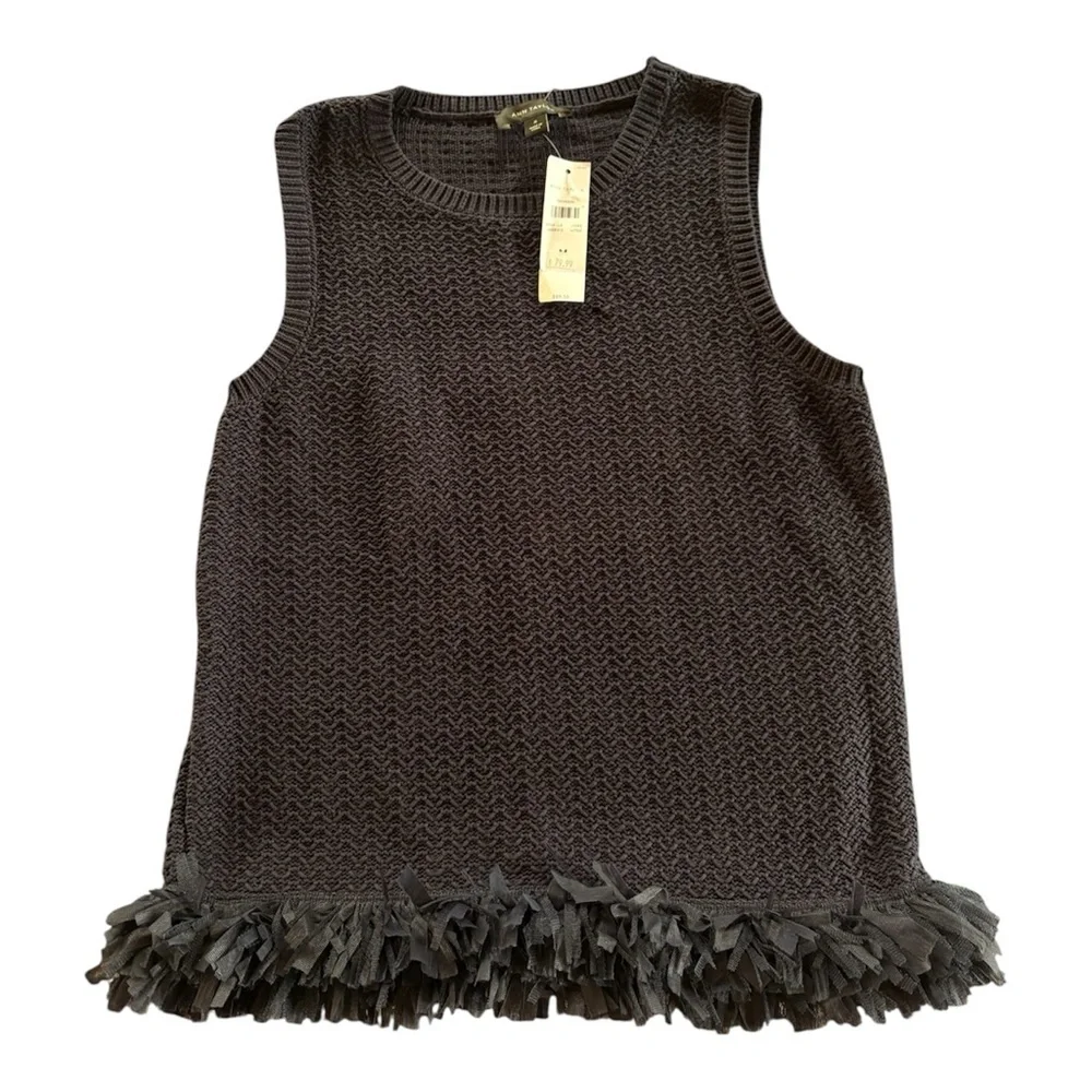 NWT Ann Taylor Navy Sleeveless Knit Sweater Fringe Hem size M